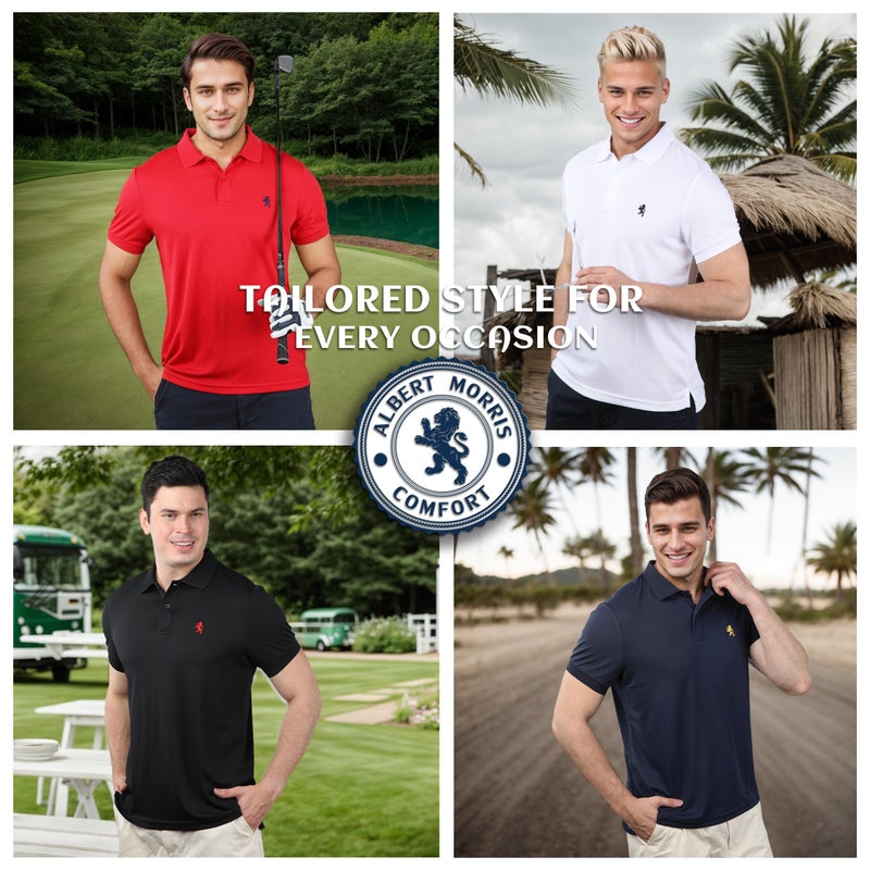 Albert Morris Mens Striped Short Sleeve Polo Shirts 4 Pack - Regular Fit - Multicolor - American Classics - Small - Image 2
